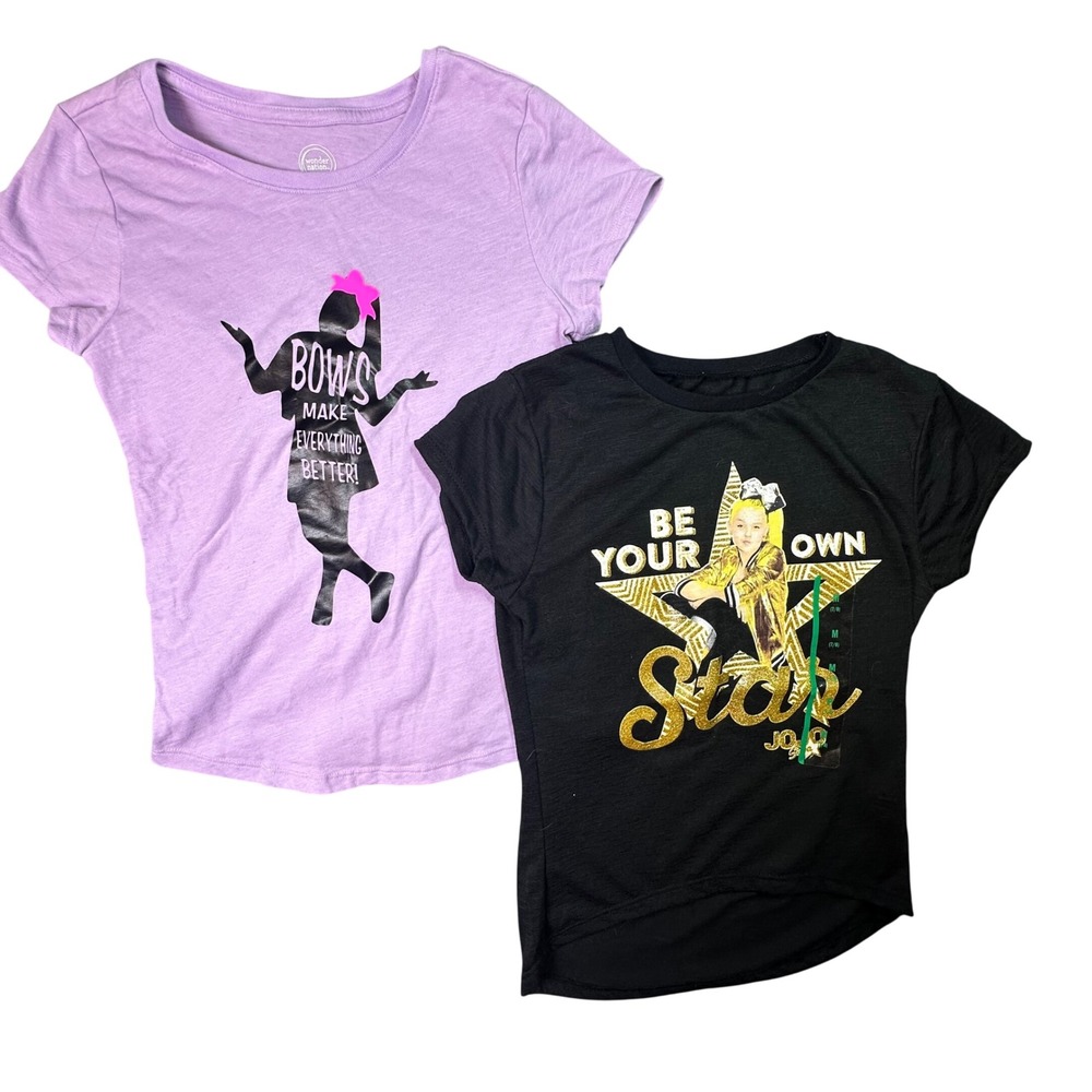 JoJo Siwa Wonder Nation Graphic T-Shirt Lot 2pc Star Bows Kids Size M 7-8 Purple
